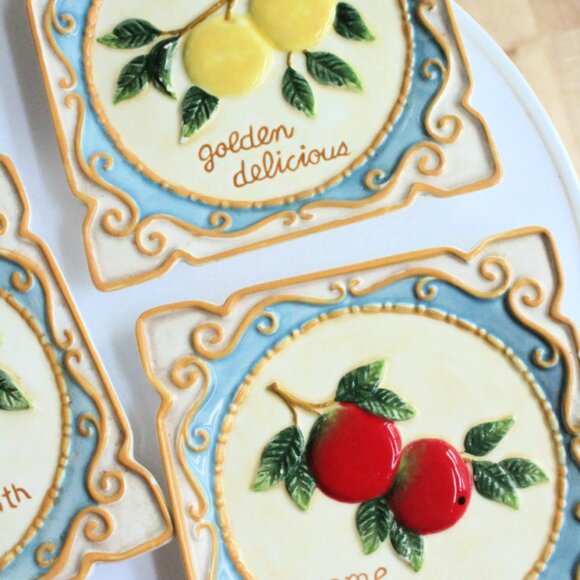 CLEARANCE! Set of 3 Ceramic Apple Coasters/Mini Plates - Picture 2 of 3